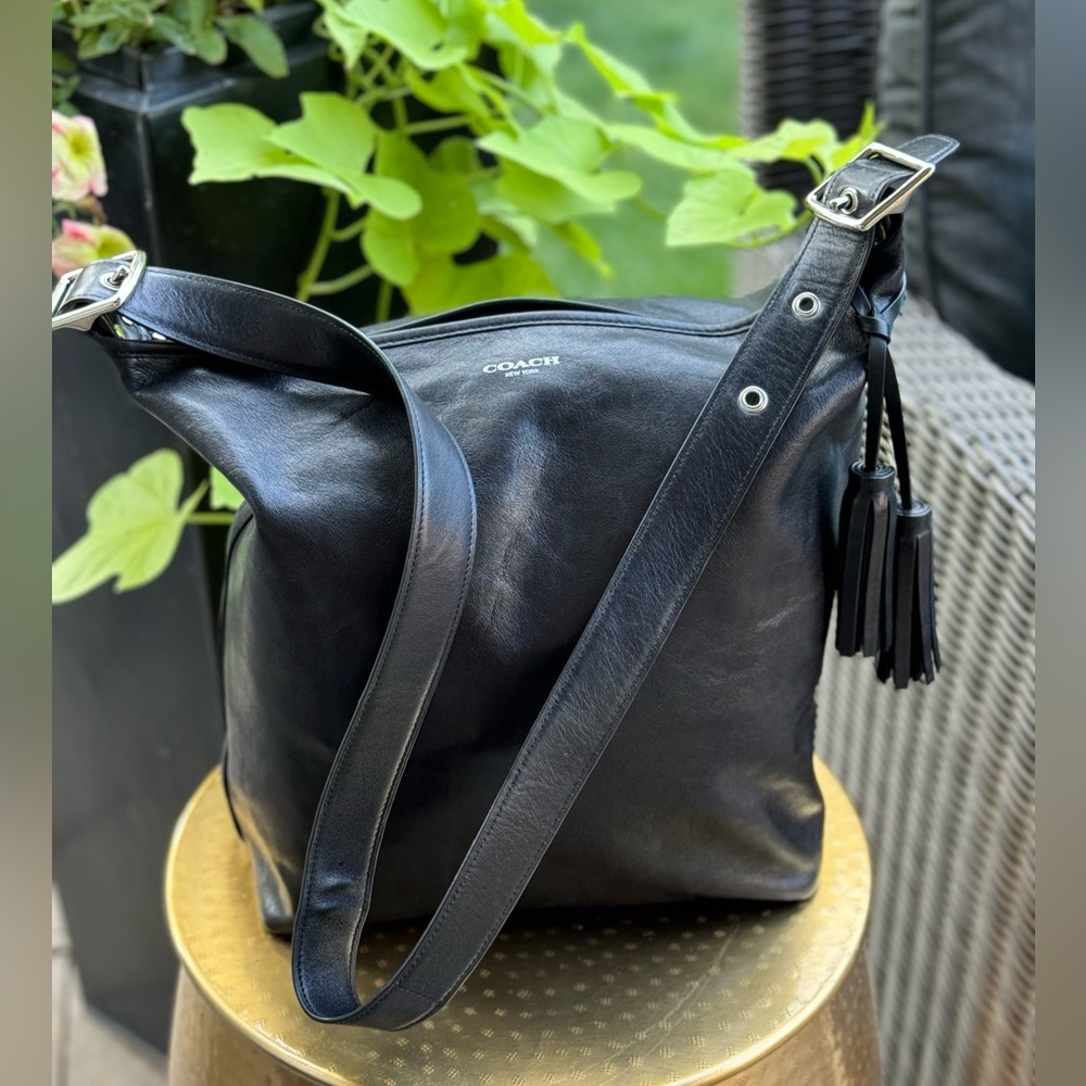 Coach Black Leather Shoulder Bag with Tassels